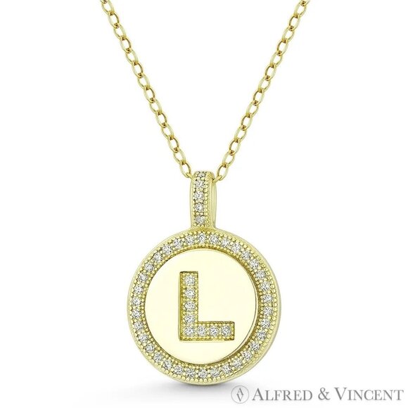Initial Letter "L" CZ Crystal Pave Pendant in .925 Sterling Silver w/ 14k YG - Picture 1 of 1